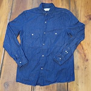 Noak Men's Blue Denim Shirt Size Medium Snap Metal Buttons Lightweight Basic